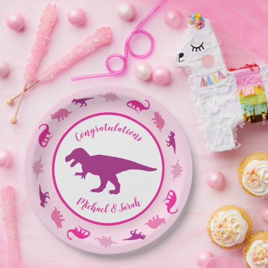 Pink Dinosaur Babydusche Pappteller (Party)