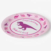 Pink Dinosaur Babydusche Pappteller (Schrägansicht)