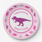 Pink Dinosaur Babydusche Pappteller (Vorderseite)