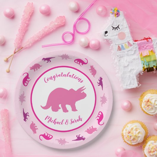 Pink Dinosaur Babydusche Pappteller (Party)