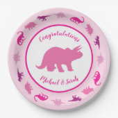 Pink Dinosaur Babydusche Pappteller (Vorderseite)