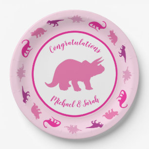 Pink Dinosaur Babydusche Pappteller