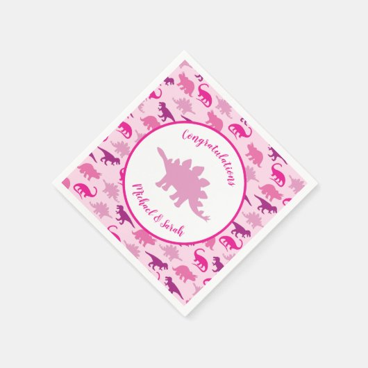 Pink Dinosaur Babydusche Serviette (Ecke)