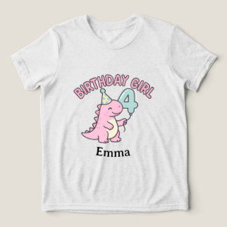 Pink Dinosaur Birthday Girl Age 4 – Kids Tri-Blend Shirt