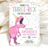 Pink Dinosaur Birthday Invitation Editable Three 3 Einladung