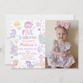 Pink Dinosaur Five A-Saurus Birthday Party Foto Einladung (Vorderseite)