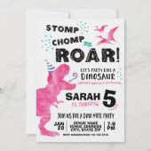 Pink Dinosaur Geburtstagseinladung Einladung (Vorderseite)