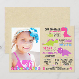 Pink Dinosaur Geburtstagsfeier Einladung Girl Dino