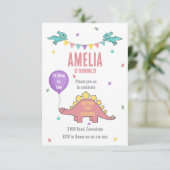 Pink Dinosaur Geburtstagsparty Einladung (Stehend Vorderseite)