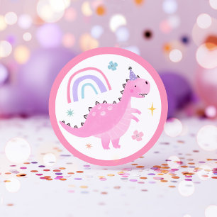 Pink Dinosaur Geburtstagsparty Favoriten Runder Aufkleber
