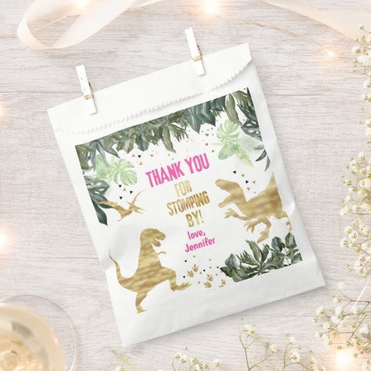 Pink Dinosaur Geburtstagsparty Geschenktütchen (Ausgeschnitten)
