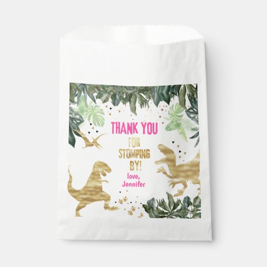 Pink Dinosaur Geburtstagsparty Geschenktütchen (Vorderseite)