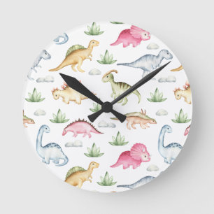 Pink Dinosaur Geburtstagsparty, Girls Dinosaur Par Runde Wanduhr