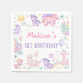 Pink Dinosaur Geburtstagsparty Napkins Serviette (Vorderseite)