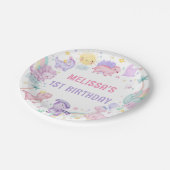 Pink Dinosaur Geburtstagsparty Pappteller (Schrägansicht)