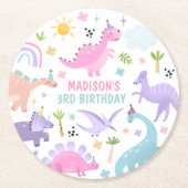 Pink Dinosaur Geburtstagsparty Runder Pappuntersetzer (Vorderseite)