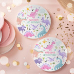 Pink Dinosaur Geburtstagsparty Runder Pappuntersetzer<br><div class="desc">Rosa Dinosaurier Geburtstagsparty Rundpapier Untersetzer Alle Designs sind © PIXEL PERFECTION PARTY LTD</div>