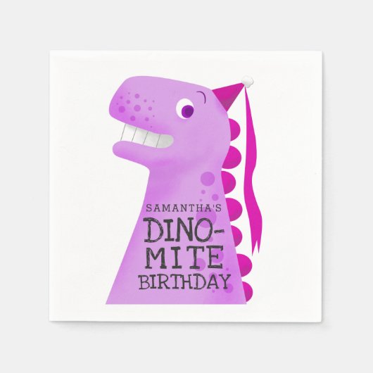 Pink Dinosaur Geburtstagsparty Serviette (Vorderseite)
