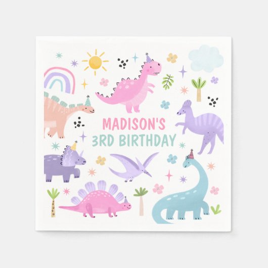 Pink Dinosaur Geburtstagsparty Serviette (Vorderseite)