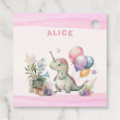 Pink Dinosaur Girl Aquarell Geburtstag Geschenkanhänger (Rückseite)