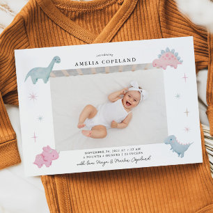 Pink Dinosaur Girl Baby Foto Geburtsankündigung Ankündigung