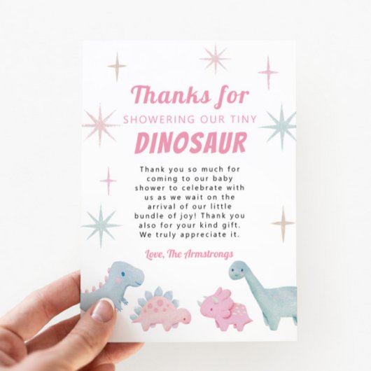 Pink Dinosaur Girl Babydusche Dankeskarte