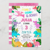 Pink Dinosaur Girl Einladung (Vorne/Hinten)