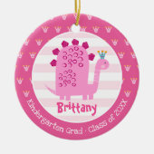 Pink Dinosaur Girl Kindergarten Graduate Keepsake Keramik Ornament (Vorne)
