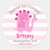 Pink Dinosaur Girl Kindergarten Graduation Thanks Runder Aufkleber (Vorderseite)