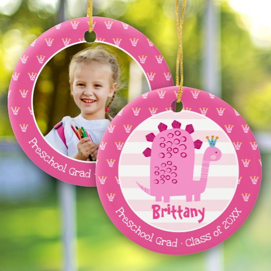 Pink Dinosaur Girl Preschool Graduation Keepsake Keramik Ornament