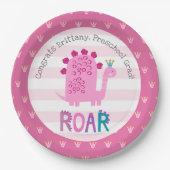 Pink Dinosaur Girl Preschool Graduation Whimsical Pappteller (Vorderseite)