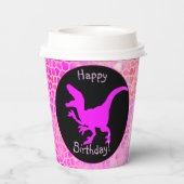 Pink Dinosaur Hide Happy Birthday!  Pappbecher (Rückseite)
