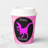Pink Dinosaur Hide Happy Birthday!  Pappbecher (Vorderseite)