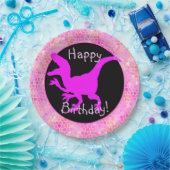 Pink Dinosaur Hide Happy Birthday! Pappteller (Party)