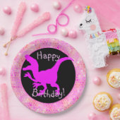 Pink Dinosaur Hide Happy Birthday! Pappteller (Party)