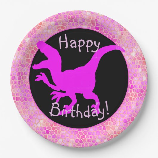 Pink Dinosaur Hide Happy Birthday! Pappteller (Vorderseite)
