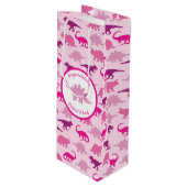 Pink Dinosaur Kinderdusche Niedlich Dino Girl Geschenktüte Für Weinflaschen (Vorderseite Schrägansicht)