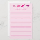 Pink Dinosaur Niedlich Kid's Dino Briefpapier (Vorne/Hinten)