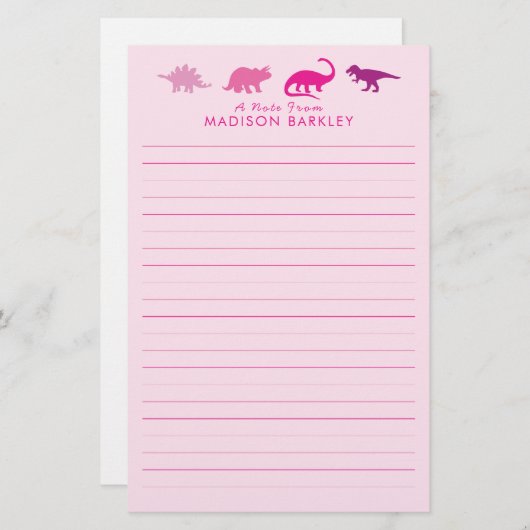 Pink Dinosaur Niedlich Kid's Dino Briefpapier (Vorne/Hinten)