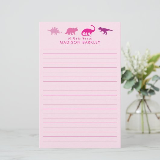 Pink Dinosaur Niedlich Kid's Dino Briefpapier (Stehend Vorderseite)