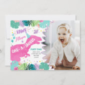 Pink Dinosaur Prehistorisches Mädchen 1. Geburtsta Einladung (Vorderseite)