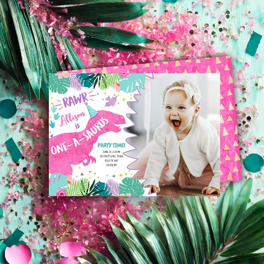 Pink Dinosaur Prehistorisches Mädchen 1. Geburtsta Einladung