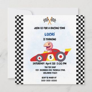 Pink Dinosaur Red Race Auto Junge Fun Geburtstagsp Einladung