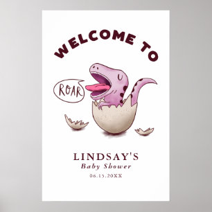 Pink Dinosaur Thema Kinderdusche Begrüßungszeichen Poster