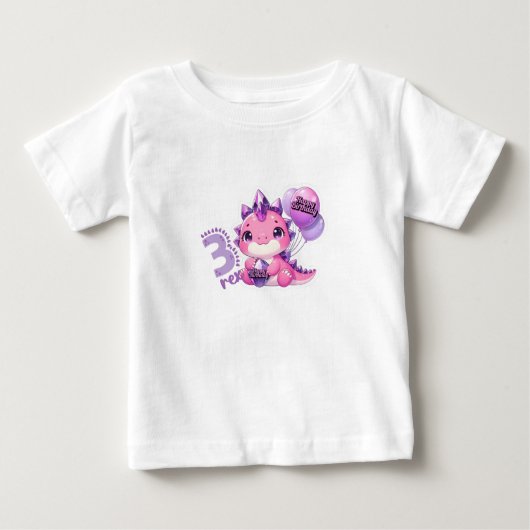 Pink Dinosaur Three Rex 3rd Birthday Party Baby Gi Baby T-shirt (Vorderseite)