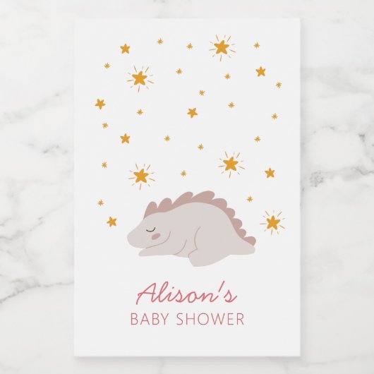 Pink Dinosaur Twinkle Star Baby Shower Girl Mini Weinetikett (Einzelnes Label)