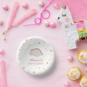 Pink Dinosaur Twinkle Star Baby Shower Girl Party Pappteller