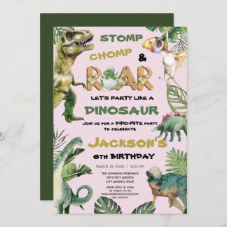 Pink Dinosaur-vermeintliche Geburtstagsparty Einladung