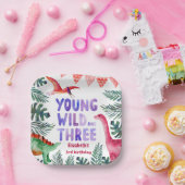 Pink Dinosaur Watercolor Young Wild and Three  Pappteller (Party)