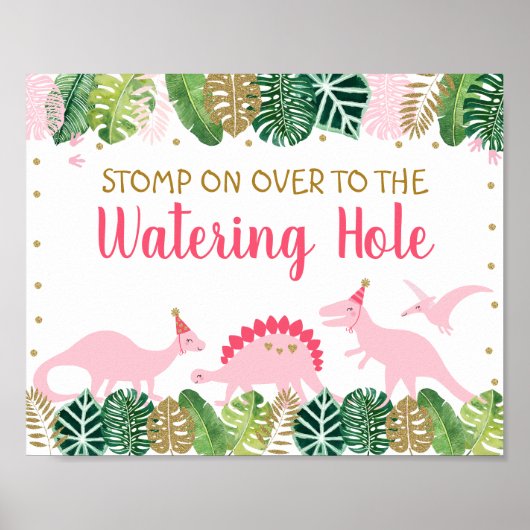 Pink Dinosaur Watering Hole Geburtstagsschild Poster (Vorne)